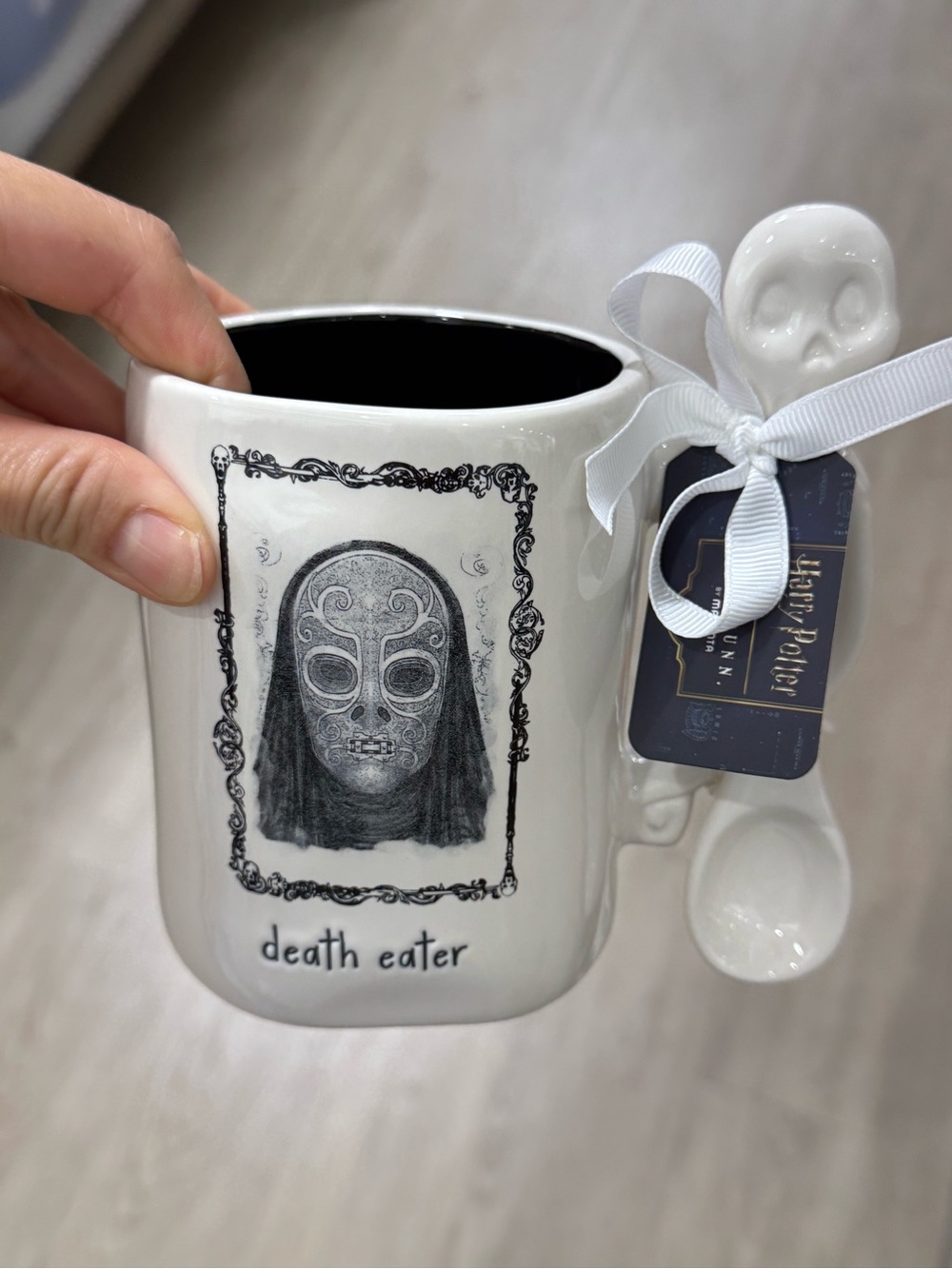 Rae Dunn harry potter White Ceramic Death Eater Mug with Black Interior